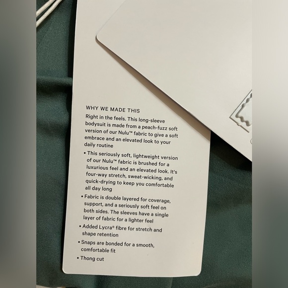 NWT Lululemon Square Neck Long Sleeves Thong Bodysuit Color MEFO Green Size L - Picture 9 of 11